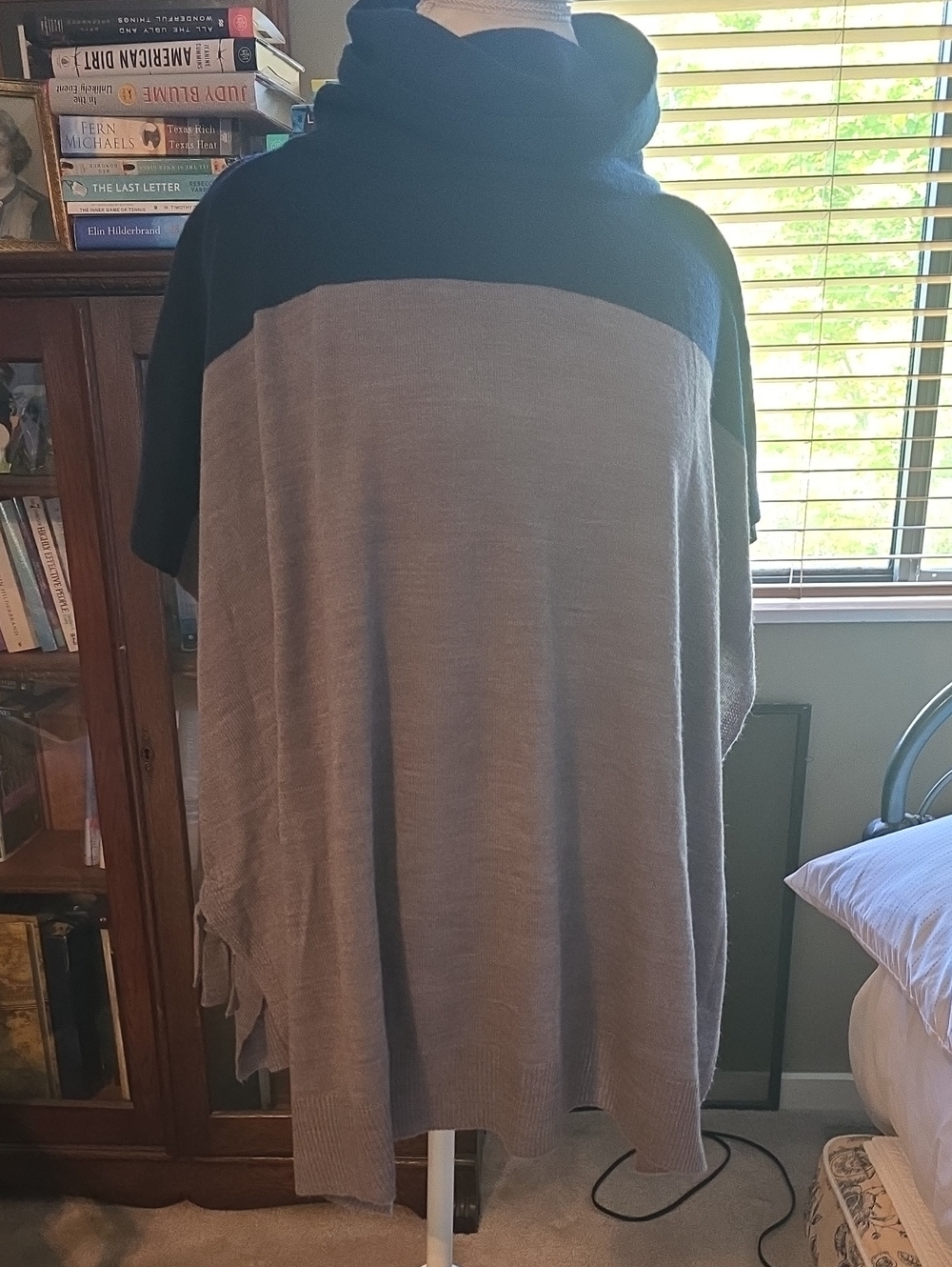 Ann Taylor Factory Two-Tone Cowl Neck Pullover - Navy and Light Gray